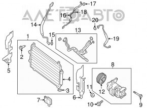 Radiatorul condensatorului de aer condiționat Infiniti JX35 QX60 13- este zdrobit.