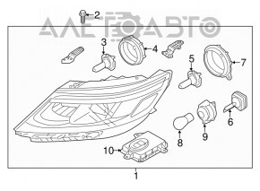 Фара передняя левая голая Kia Sorento 14-15 рест led drl