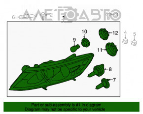 Фара передняя левая голая Kia Optima 14-15 рест галоген