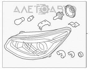 Фара передняя левая голая Kia Soul 14-19 галоген