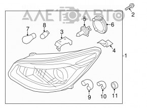 Фара передняя левая голая Kia Soul 14-19 галоген, с креплением, под полировку