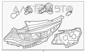 Фара передняя правая голая Kia Optima 16-18 USA дорест галоген с накладкой