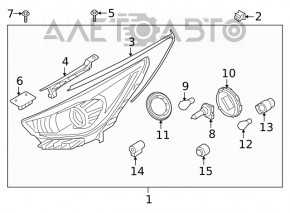 Far dreapta față asamblată Kia Niro 17-19 HEV, PHEV cu suport, halogen, LED DRL, nisip, pentru polizare