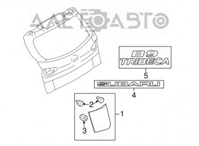 Emblema cu inscripția SUBARU pe ușa portbagajului Subaru B9 Tribeca