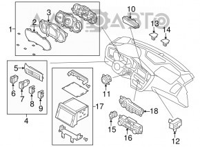 Blocul de butoane de pe panoul frontal al modelului Kia Optima 11-15, culoare bej, tip 1.