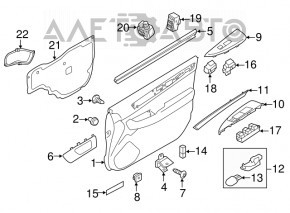 Capacul ușii, cartela din față dreapta Subaru Outback 15-19, negru, material textil