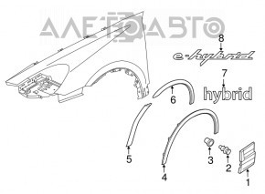 Emblema cu inscripția "hibrid" aripa stângă Porsche Cayenne 958 11-14 argintie