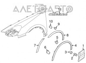 Capacul aripii din față dreapta Porsche Cayenne 958 11-17, lată.