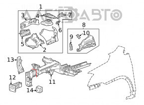 Dinte amplificatorului superior al barei de protecție față dreapta pentru Buick Encore 13-16.