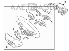 Butoanele de control de pe volanul drept al unui Kia Sorento 16-20 sunt îndoit.