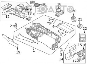 Consola centrală cu cotieră pentru Nissan Rogue 21 din piele neagră S, SV, construită în Japonia