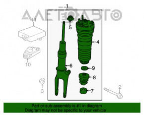 Amortizor pneumatic frontal stânga Porsche Panamera 14-16 AWD, complet cu auto-pompare, oglindă spartă, scurgere, pentru piese de schimb