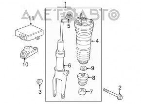 Amortizor pneumatic frontal stânga Porsche Panamera 14-16 AWD, complet cu auto-pompare, oglindă spartă, scurgere, pentru piese de schimb