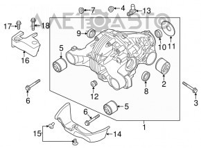 Diferențialul spate reductor Porsche Panamera 10-16 AWD 64k are 2 silentblocuri rupte și 1 silentbloc crăpat.