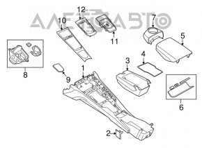 Consola centrală cu cotieră și suporturi pentru pahare din piele roșie pentru Porsche Panamera 10-16.