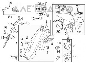 Capac spate stânga Porsche Panamera 14-16 piele neagră sub raft, zgârieturi