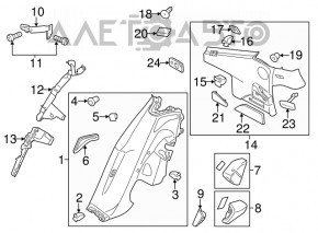 Suportul de fixare a capacului de protecție a barei spate dreapta inferioară Porsche Panamera 10-16 jos