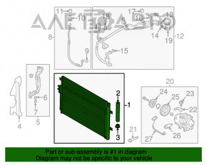 Radiatorul condensatorului de aer condiționat Hyundai Santa FE Sport 13-18 2.4 este lovit.