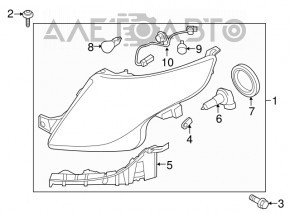 Фара передняя левая голая Ford Explorer 11-15 дорест галоген, слом креп