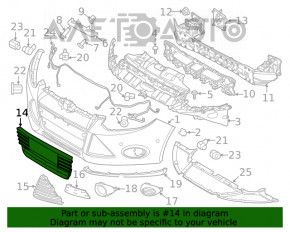 Решетка переднего бампера центр Ford Focus mk3 11-14 дорест глянец