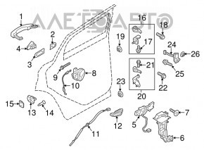 Механизм ручки двери передней левой Ford Focus mk3 11-18 keyless, надлом