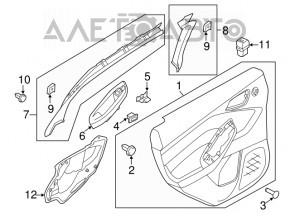 Обшивка двери карточка задняя правая Ford Focus mk3 11-14 серая с серой вставкой пластик, царапины