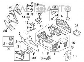 Консоль центральная подлокотник и подстаканники Ford Focus mk3 11-14 подстакан поперёк, черн, царапины