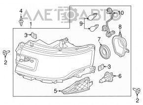 Фара передняя правая голая Ford Flex 13-19 галоген