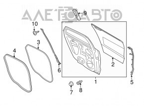 Уплотнитель двери боковой задний правый Lincoln MKZ 13-20 передний