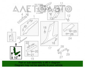 Capacul stâlpului frontal stânga jos Ford Fusion mk5 17-20 negru, zgârieturi