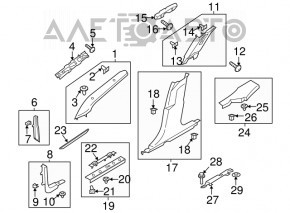 Capacul stâlpului frontal stânga jos Ford Fusion mk5 17-20 negru, zgârieturi