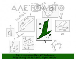 Capacul stâlpului central stânga jos Ford Fusion mk5 17-20 gri, zgârieturi, prinderea ruptă.