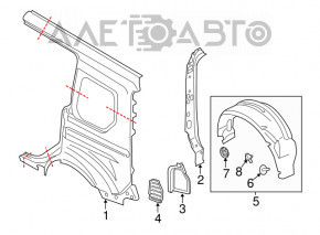 Aripa spate stânga Ford Transit Connect MK2 13- bază lungă, albă.