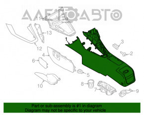 Consola centrală pentru pahar Ford Focus mk3 15-18 restilizat, negru, zgârieturi, uzură