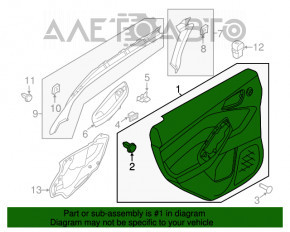 Capacul usii spate dreapta Ford Focus mk3 15-18 negru cu insertie neagra, material textil, pentru difuzor, zgarieturi