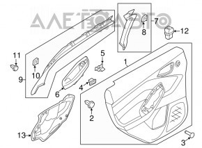 Capacul usii spate dreapta Ford Focus mk3 15-18 negru cu insertie neagra, material textil, pentru difuzor, zgarieturi