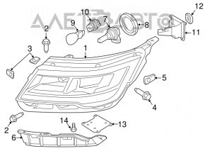 Far dreapta față asamblată Ford Explorer 16-19 halogen + LED poliție