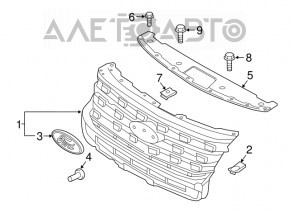 Grila radiatorului Ford Explorer 16-19 de poliție, neagră cu emblemă