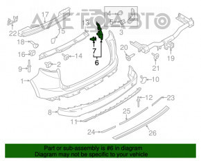 Suportul din spate al barei de protecție dreapta sub stopul Ford Edge 15-18 pre-restilizare are ghidajul rupt.