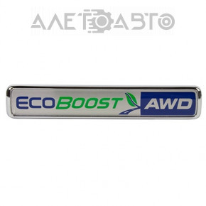 Emblema cu inscripția ECOBOOST AWD de pe ușa portbagajului Ford Edge 15-18 este decolorată cromată.