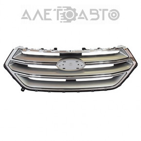 Решетка радиатора grill Ford Edge 15-18 в сборе со значком сломаны крепления, потерта эмблема, песок