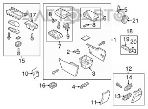 Supapa centrală cu suporturi pentru pahare pentru Mazda 6 13-15 are fixarea ruptă.