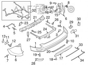 Capacul de bara spate inferior Ford Escape MK3 17-19, restaurat, cu 2 tevi, rupturi, zgarieturi.