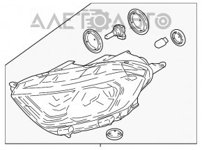 Far dreapta față asamblată Ford Ecosport 18-22 halogen, lumină, LED DRL, pentru polizare.