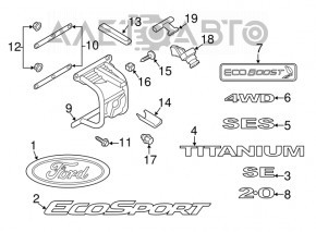 Emblema cu inscripția SES pentru ușa portbagajului Ford Ecosport 18-22