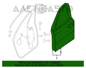 Ușa goală din față dreapta a unui Nissan Pathfinder 13-20 cu ornamente cromate albastre RBG, mâner