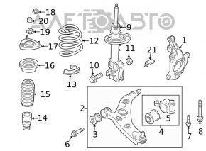 Capacul frontal dreapta Mazda CX-5 17- ruginit, șurubul de fixare al senzorului ABS este rupt.