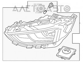 Фара передняя правая голая Ford Edge 19- BI-LED