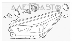 Фара передняя правая голая Ford Escape MK4 20-22 галоген