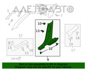 Capacul stâlpului central, partea de jos, stânga, Ford Escape MK4 20- negru, zgârieturi.